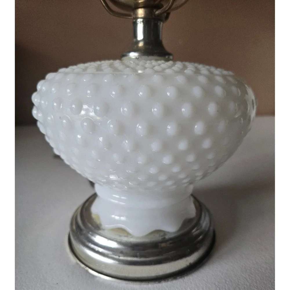 Vintage Hobnail‎ Milk Glass Electric Hurricane Lamp White Glass Brass Accent